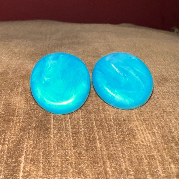 Vintage Teal Blue Round Stud Earrings - Picture 2 of 8